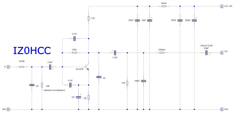 Preamplificatore Microfonico SSB IZ0HCC Schematic